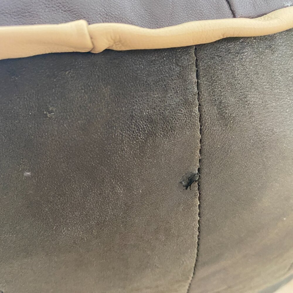 Round Leather Pouf Ottoman - Picture 3 of 5